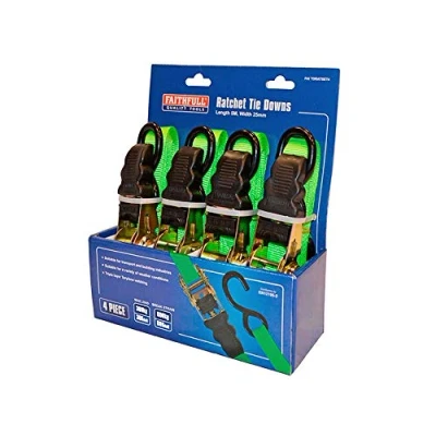 Image of Faithfull FAITDRATSET4 Ratchet Tie Downs, 5 m x 25 mm, Multi