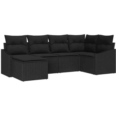 Image of vidaXL 6 Piece Garden Dining Set with Cushions Black Poly Rattan