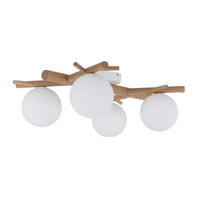 Image of Sheron Globe Multi Arm Semi Flush Ceiling Lamp Wood, White Shade 4xG9