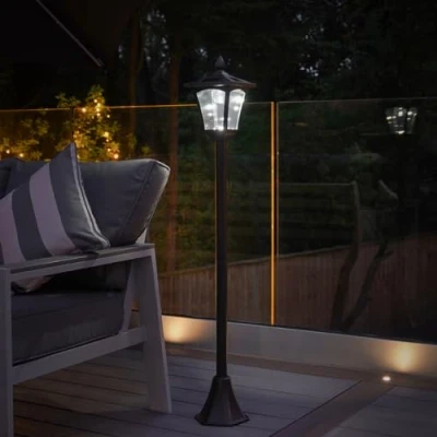 Image of Festive Lights 1.2m 4ft Solar Powered Victoran Style Traditional White LED Garden Lamp Post Light Aluminium Outdoor Security