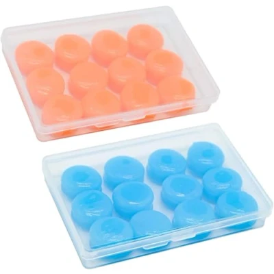 Image of 12 Pairs Earplugs,Silicone Ear Plugs,Reusable Moldable Wax Earplugs for Swimming, Work, Airplane(Blue,Orange)