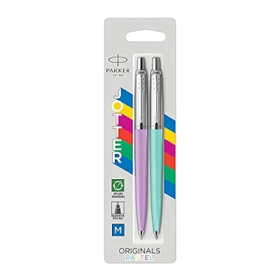 Image of Parker Jotter Originals Ballpoint Pen Pastel Collection Mint and Purple 50s Finishes Medium Point Blue Ink 2 Count