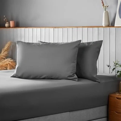 Image of Silentnight Supersoft Charcoal Pillowcase Pair Easy Care Soft Snuggly Plain Pillow Cases Ideal with Duvet Cover Quilt Bedding Set Machine Washable Pillows Covers Standard Size (74cm x 48cm)