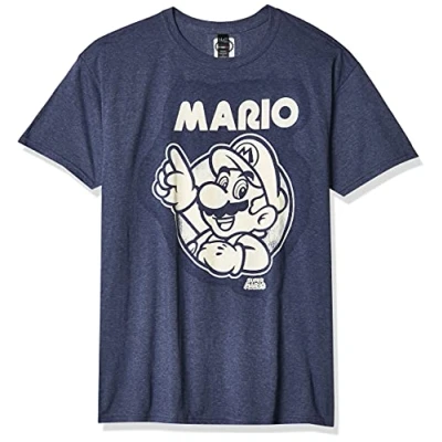 Image of Nintendo Men&#039;s So Mario T Shirt, Navy Heather, XL