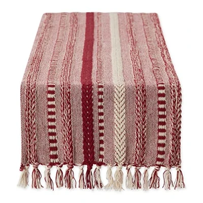 Image of DII Farmhouse Braided Stripe Table Runner Collection, 15x72 (15x77, Fringe Included), Barn Red