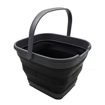Image of SAMMART 10L Collapsible Rectangular Handy Basket/Bucket (Grey/Black, 1)