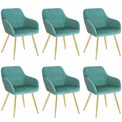 Image of WOLTU Velvet Kitchen Dining chairs set of 6 Turquoise/Golden, Armchairs Lounge Corner with Metal Legs for home office Living Room BH232ts