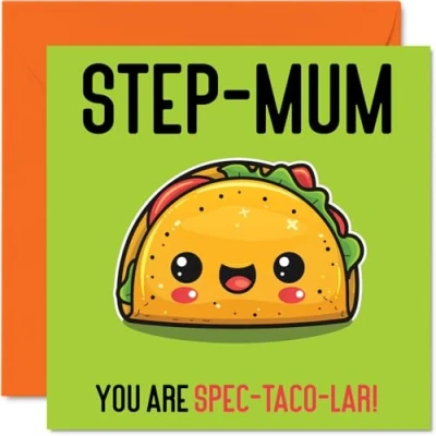 Image of Birthday Cards for Step Mum Spec Taco lar Funny Happy Card from Son Daughter, Mothers Day Mother, 145mm x Joke Greeting Women Her