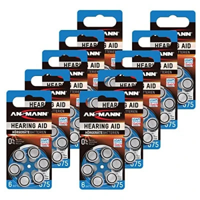 Image of ANSMANN Hearing Aid Batteries [Pack of 60 Cells] Size 675 Blue Zinc Air Suitable For Aids, Aids Sound Amplifier 1.45V Mercury Free
