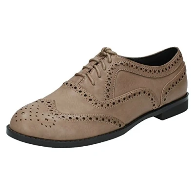 Image of Ladies Spot On Casual Brogue Style Shoes Taupe Size 5 UK / 38 EU