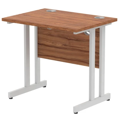 Image of Impulse 800 x 600mm Straight Office Desk Walnut Top Silver Cantilever Leg