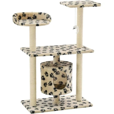 Image of vidaXL Cat Tree with Sisal Scratching Posts 95 cm Beige Paw Prints