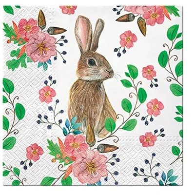 Image of PAW Easter 3 Ply Tissue Paper Napkins Decorative Serviettes for Decoupage 33cm x (Pack of 20) (Rabbit Berries) (SDLE)