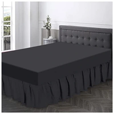 Image of Plain Dyed Valance Fitted Sheet Polycotton Soft Bedsheets For King Size Bed Frill Bedding Base Wrap Charcoal