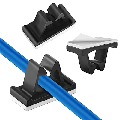 Image of 50 Pieces Cable Clips, Kcmell Black Clips Self Adhesive Management Outdoor Light Wire Organisers Sticky Tidy for Car, Office, Desktop, Home