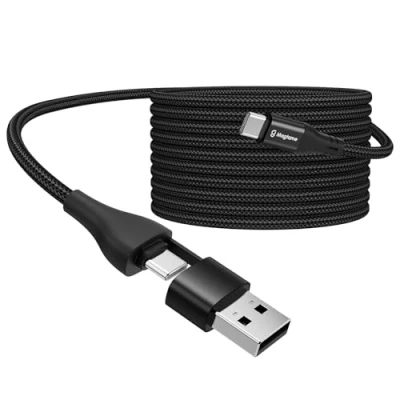 Image of Magtame USB C Cable, 1.5M Magnetic A/C to Coiled Cord, Braided Nylon Type Fast Charging Cable Compatible for Phone 15, Samsung Galaxy and other Device