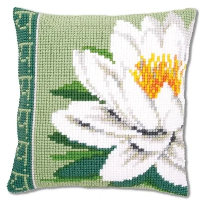 Image of Vervaco Cushion: White Lotus Flower, Acrylic, Multi Colour, 7.5 x 1 cm