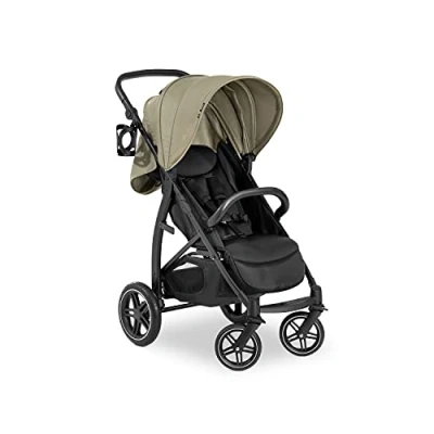 Image of hauck Rapid 4D, Olive Pushchair with Rubber Wheels, Raincover &amp; Cup Holder, Compact One Hand Folding, Height Adjustable, Fully Reclining from Birth up to 22 kg, UPF 50+