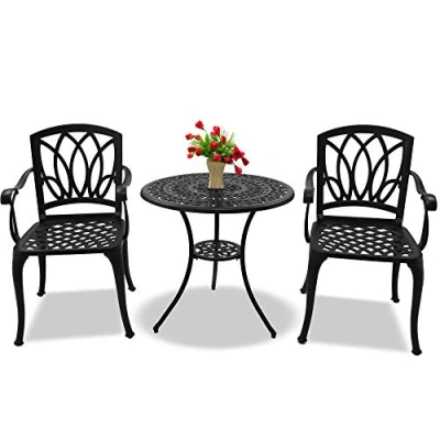 Image of Positano Garden &amp; Patio Table 2 Chairs Cast Aluminium Bistro Set Black Centurion Supports