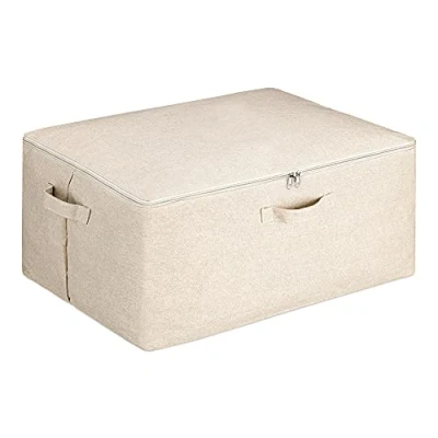 Image of Navaris Fabric Storage Box with Zip Lid 60x45x25 cm Large Bag Zipper for Duvet, Clothes, Bed Sheets, Blankets Linen Look Material Mix
