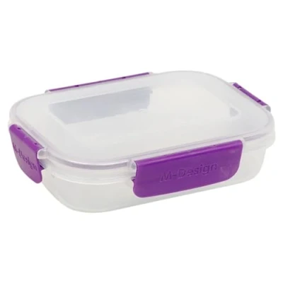 Image of URBN CHEF Food Plastic Storage Container Airtight Seal Clip &amp; Lock Lid Dishwasher Safe (3, 600ml Purple)