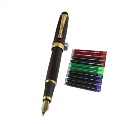 Image of Jinhao 450 Normal Nib Fountain Pen Dark red with 5 Color Gullor Ink Cartridges