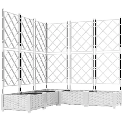 Image of vidaXL Garden Planter with Trellis 5 pcs White 120x120x125.5 cm