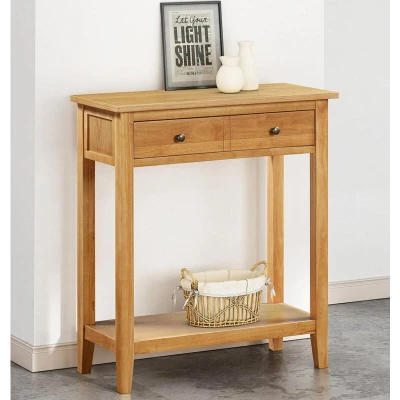 Image of Hallowood Furniture Aston Oak Wide Console Table with One Large Drawer, Wooden Shelf, Narrow Dressing Table, Telephone Lamp Hallway