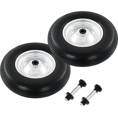 Image of vidaXL Wheelbarrow Wheels 2 pcs with Axles Solid PU 4.00 8 390 mm