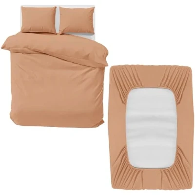 Image of MOONLIGHT20015 4 Piece King Bedding Set Duvet Cover, Fitted Sheet with Pillow cases Soft Brushed Microfiber Peach