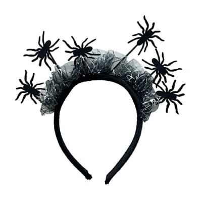 Image of Amscan 9917609 Black Spider Web Head Boppers Headband Halloween Fancy Dress Accessory One Size