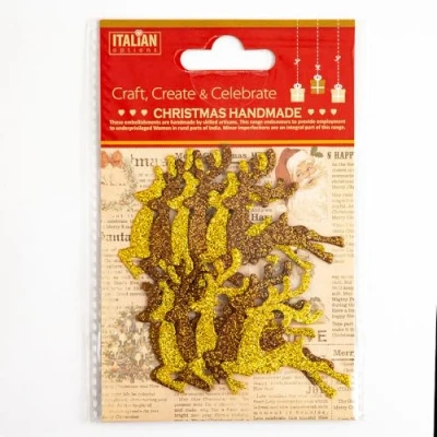 Image of Italian Options Brown Gold Glitter Reindeers Christmas Craft Festive Card Making Decoration (Pack of 12)