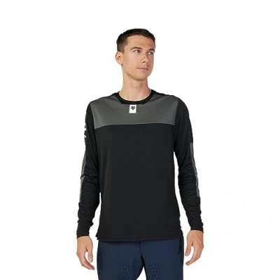Image of Fox Racing Men&#039;s Standard Defend LS Mountain Bike Jersey, Black FOXHEAD, Medium