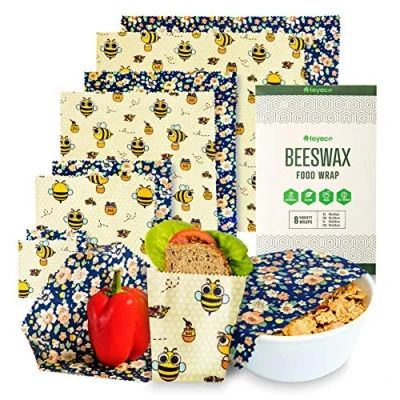 Image of Beeswax Wraps Set of 8 Eco Friendly Sustainable Reusable Food Biodegradable Zero Waste Plastic Free Storage Bowl Covers Organic Bees Wax Cheese Bread Sandwich Wrappers