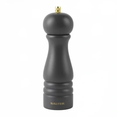 Image of Salter BW12029CEU7 Olea Salt &amp; Pepper Mill Refillable Universal Mill, Twist To Grind, Ceramic Mechanism, Adjustable Fine Coarse 56g Rock Salt/24g Corns, Extra Cap Included, Charcoal