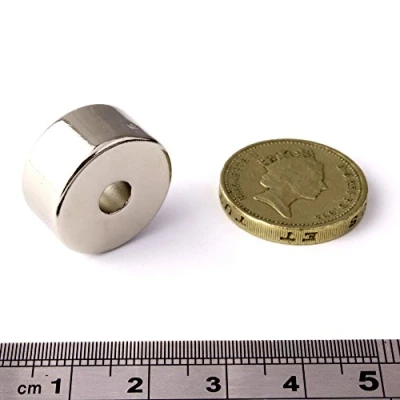 Image of POWER MAGNET STORE (20mm Dia. x 10mm Thick with 5.2mm Hole Neodymium Neo Ring Magnet. Super Strong Pull approx 10Kg Disc Round (1)