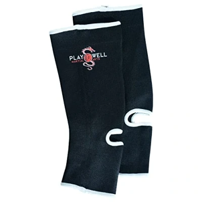Image of Playwell Muay Thai Elasticated Cotton Ankle Support Black (Junior)