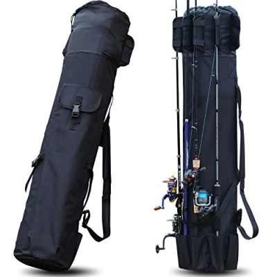 Image of Sougayilang Fishing Rod Bag Canvas Case Organizer Pole Storage and Reel Carrier for Travel, Gift Father, Boyfriend Famil Black