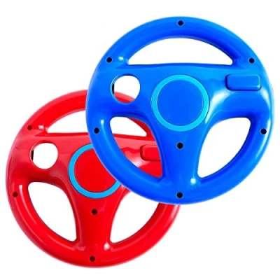 Image of DOYO Steering Wheel for Wii Controller, 2 Pack, Racing Compatible with Mario Kart, Game Controller Remote Red and Blue
