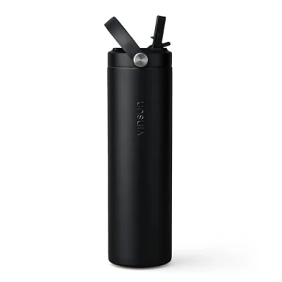 Image of Vinsun Stainless Steel Water Bottle with Straw 750ml Black Double Walled Insulated Flask, Leak Proof, BPA Free Drinks for Sport, Outdoor, Work