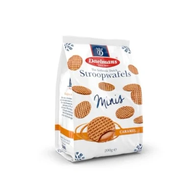 Image of Daelmans Stroopwafels Mini Caramel Waffles Multipack: 12 Cello Bags (Cello Bag Contains 25 Stroopwafels) Authentic Dutch Stroopwaffels