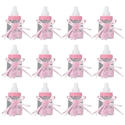 Image of Agatige Candy Bottle Gift Box Girl Feeder Fillable Baby Shower Party Favours Decoration for Kids Birthday (Pink) 12pcs