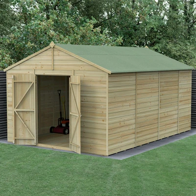 Image of 15&#039; x 10&#039; Forest Beckwood 25yr Guarantee Shiplap Pressure Treated Windowless Double Door Apex Wooden Shed (4.48m 3.21m)