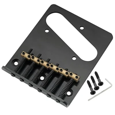 Image of Musiclily Pro 54mm Tele Bridge with Modern Barrel Brass 6 Saddles and Steel Plate for Telecaster Style Electric Guitar, Black