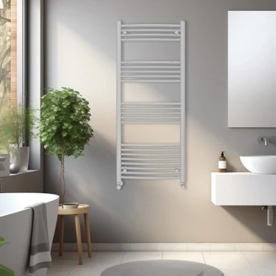 Image of Blümme Heated Towel Rail Bathroom Ladder Radiator Curved 1400 x 600mm Central Heating Warmer Chrome