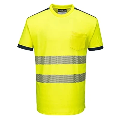 Image of Portwest PW3 Hi Vis T Shirt S/S, Size: L, Colour: Yellow/Navy, T181YNRL