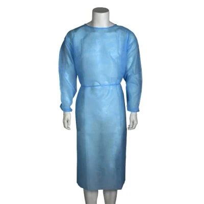 Image of ABENA Protective Gown XL 142x150cm Blue Polyester/PP Non Sterile Single Use Medical Scrubs Unisex Surgical Waste and Neck Tie Hospital