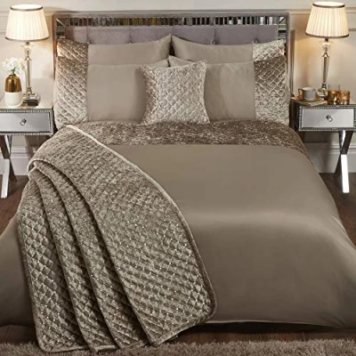 Image of Emma Barclay Glamour Quilted Sequin Velvet Bedspread Set in Mink Double Bed