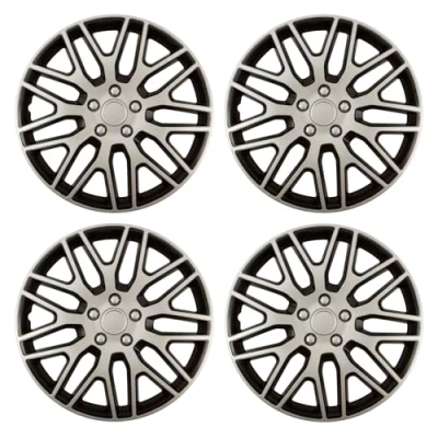 Image of UKB4C Dakar Silver/Black 15&quot; Alloy Look Multi Spoke Wheel Trims Hub Caps Covers