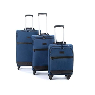 Image of JCB Cabin Approved Lightweight 4 Wheel Navy Suitcase Luggage Travel Bag, Easy Roll 20&quot;